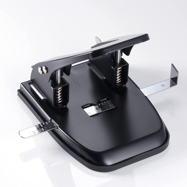 Officemate Deluxe 2-Hole Punch with Chip Drawer, 50 Sheet Capacity, Silver/Navy (90101)
