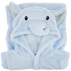 Hudson Baby Unisex Baby Plush Animal Face Robe, Blue Elephant, One Size, 0-9 Months